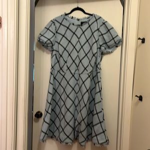 Light Blue Windowpane Short-Sleeve Fit & Flare Dress